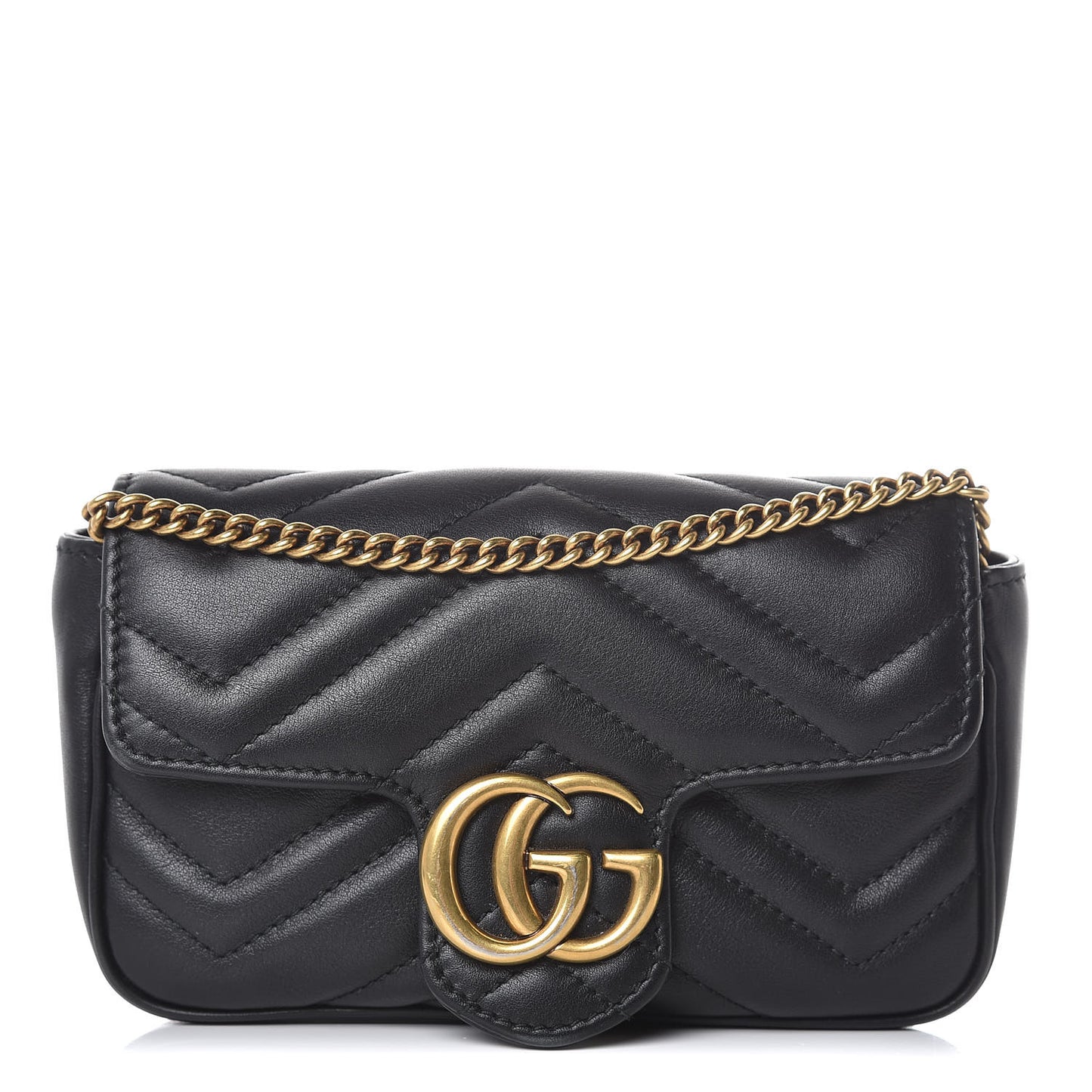 Calfskin Matelasse Super Mini GG Marmont Shoulder Bag Black