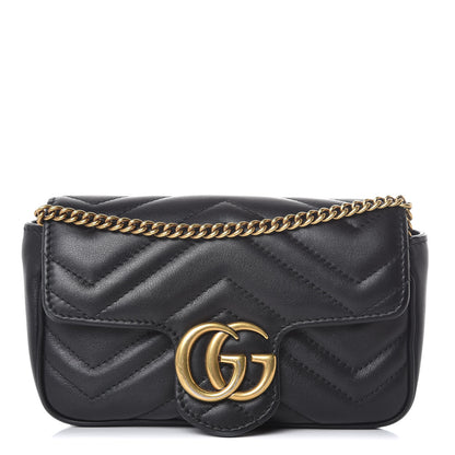 Gucci Calfskin Matelasse Super Mini GG Marmont Shoulder Bag Black 1 of 11