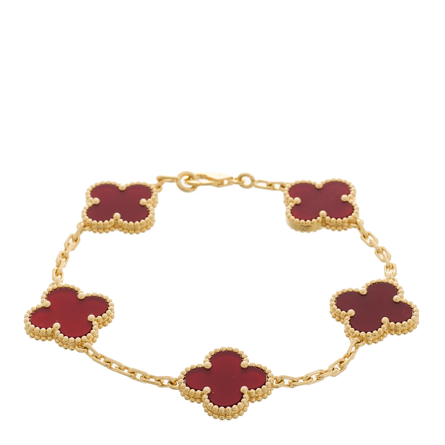 Van Cleef & Arpels 18K Yellow Gold Carnelian 5 Motifs Vintage Alhambra Bracelet 1 of 5