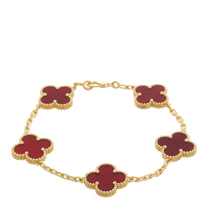 Van Cleef & Arpels 18K Yellow Gold Carnelian 5 Motifs Vintage Alhambra Bracelet 1 of 5