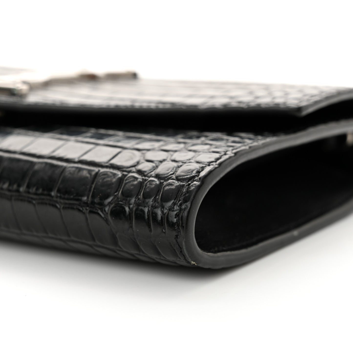 Calfskin Crocodile Embossed Monogram Uptown Chain Wallet Black