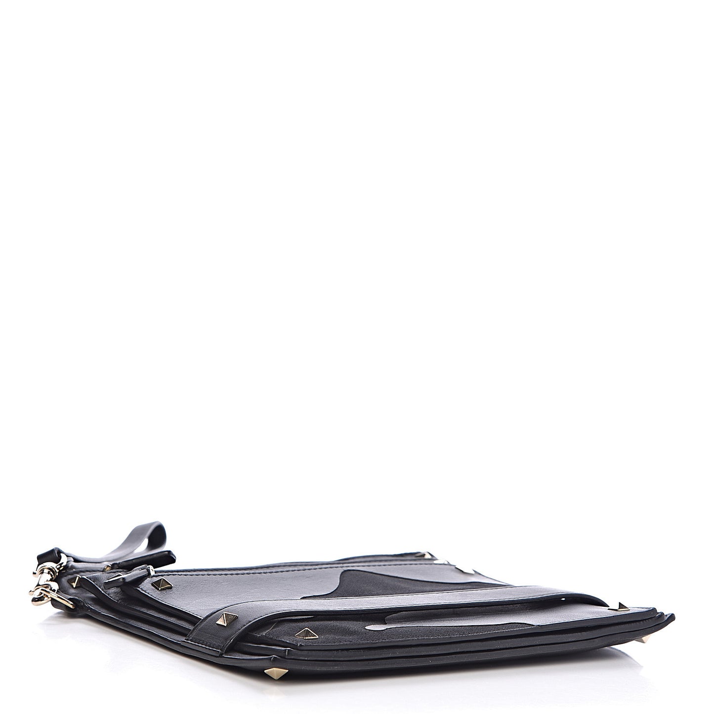Vitello Camouflage Rockstud Triple Zip Wristlet Pouch Black