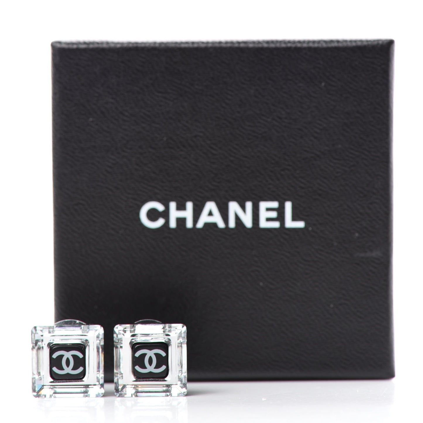 Crystal CC Square Charm Earrings Black