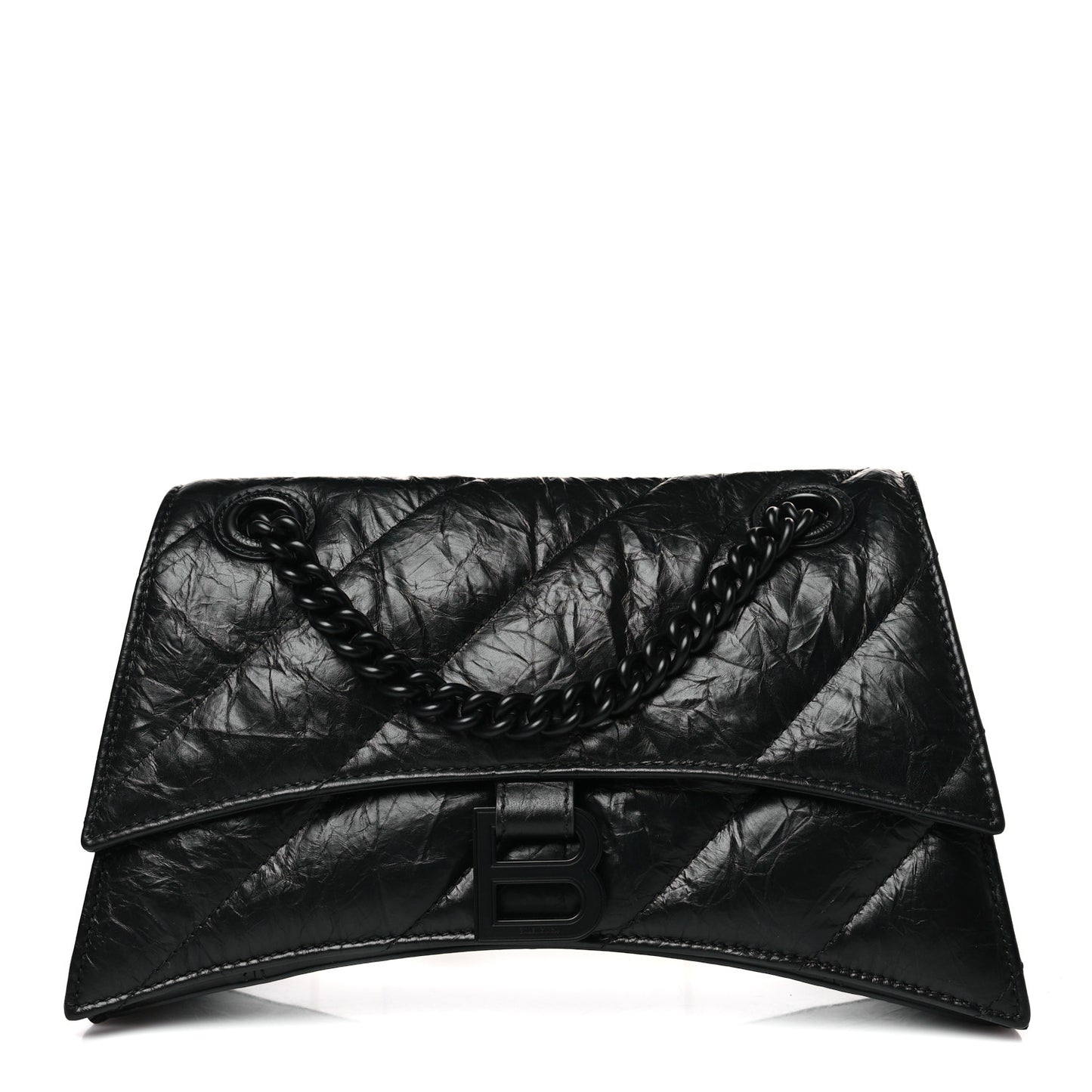 Crushed Calfskin Quilted Matte Black Hardware Small Crush Chain Bag Black