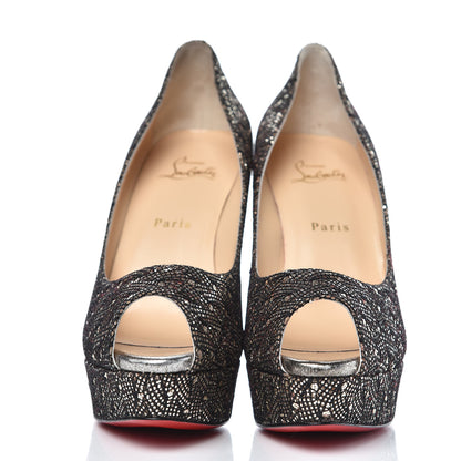 Christian Louboutin Glitter Palace SP Oxyde Fetish Peep 130 Pumps 40 Platine Silver 2 of 8