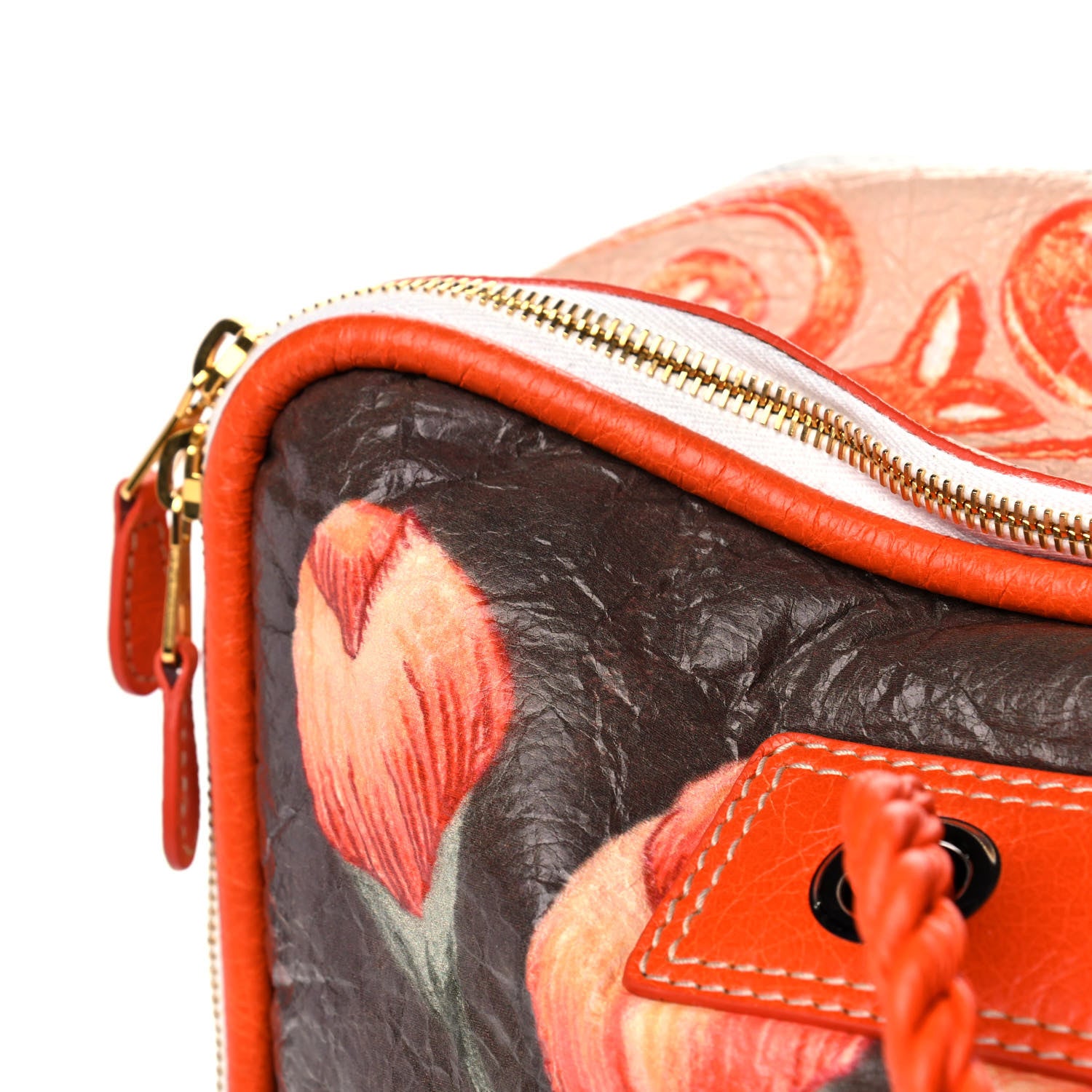 Balenciaga Agneau Floral Print Medium Blanket Square Tote Orange 10 of 12