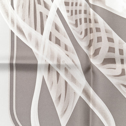 Hermes Silk Please Check In Scarf 90 Gris Perle Etoupe 4 of 4