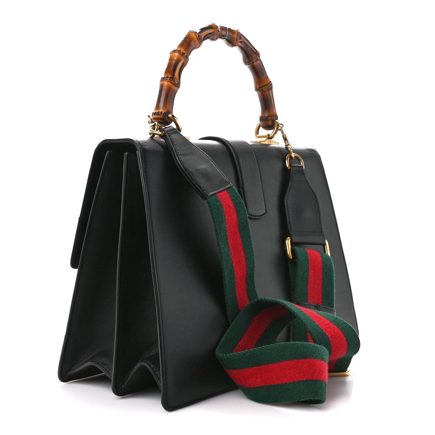 Gucci Calfskin Bamboo Web Large Dionysus Top Handle Bag Black Bright Evergreen Hibiscus Red 3 of 20