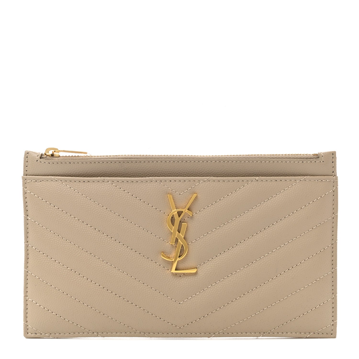 Saint Laurent Grain De Poudre Chevron Monogram Bill Pouch Sea Salt 1 of 8