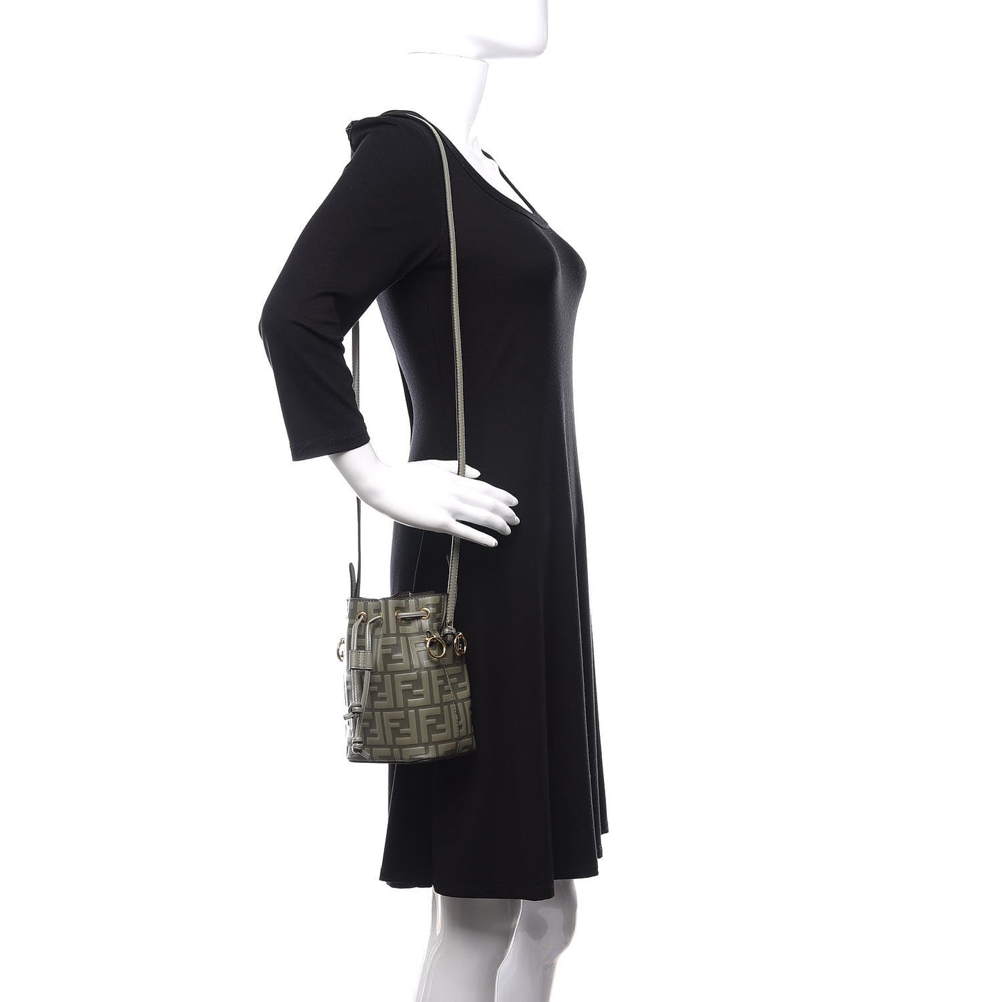 Calfskin F is Fendi FF 1974 Embossed Mini Mon Tresor Bucket Bag Moon