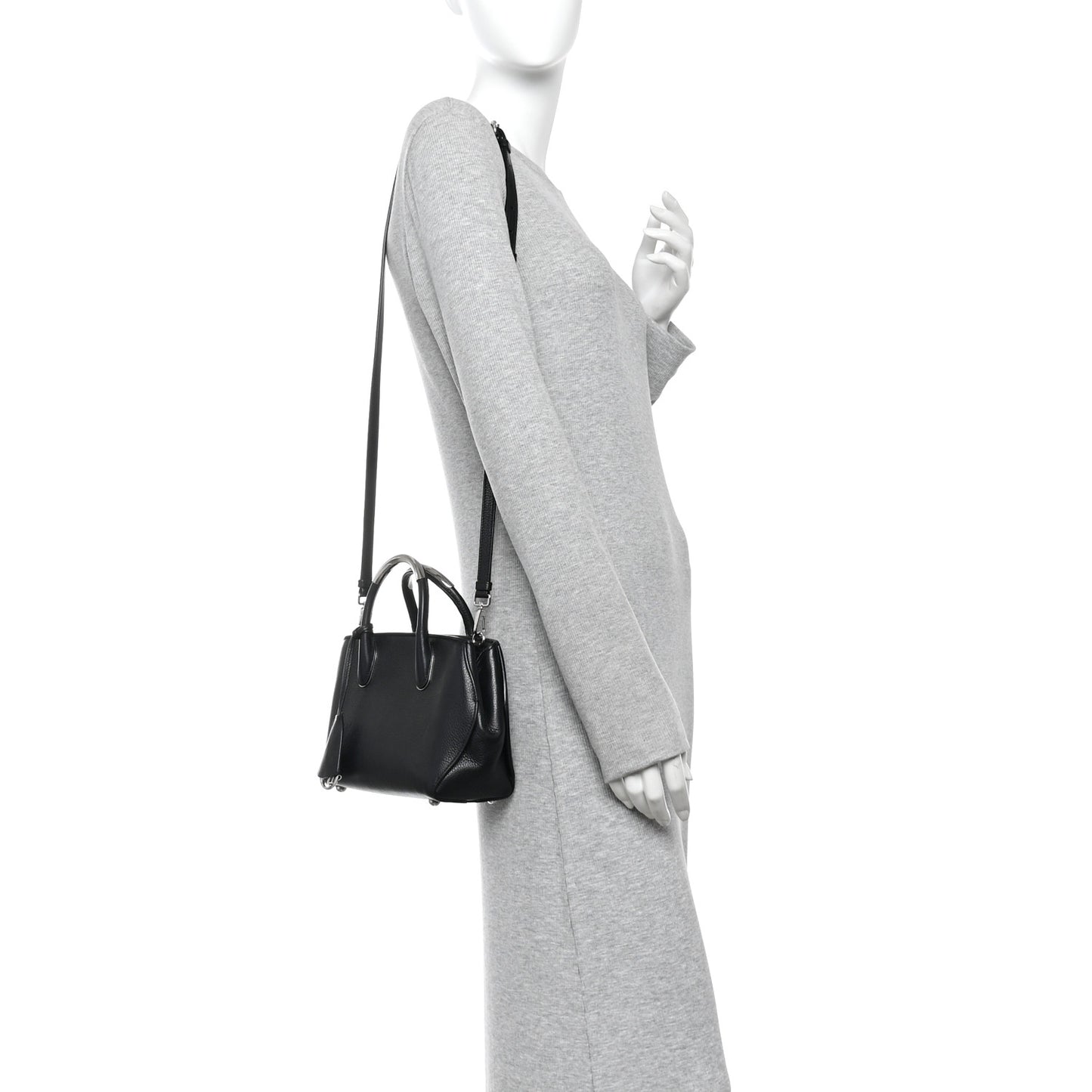 Grained Calfskin Small Open Bar Tote Black