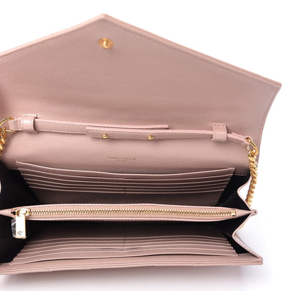 Saint Laurent Grain De Poudre Matelasse Chevron Monogram Chain Wallet Pale Pink 5 of 11