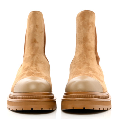 Chanel Suede Lambskin Cap Toe Ankle Boots 38 Light Brown 2 of 9