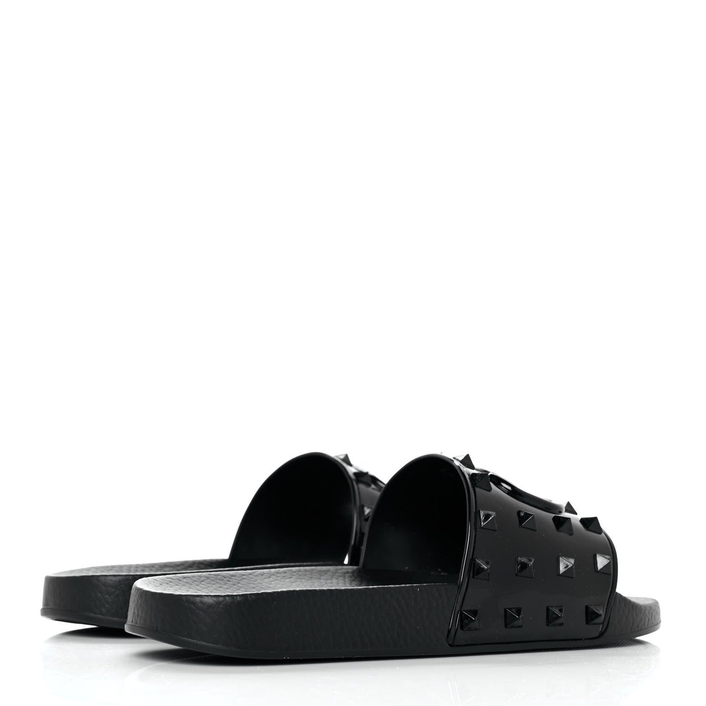 Patent Rubber Mens Rockstud VLogo Slide Sandals 41 Black