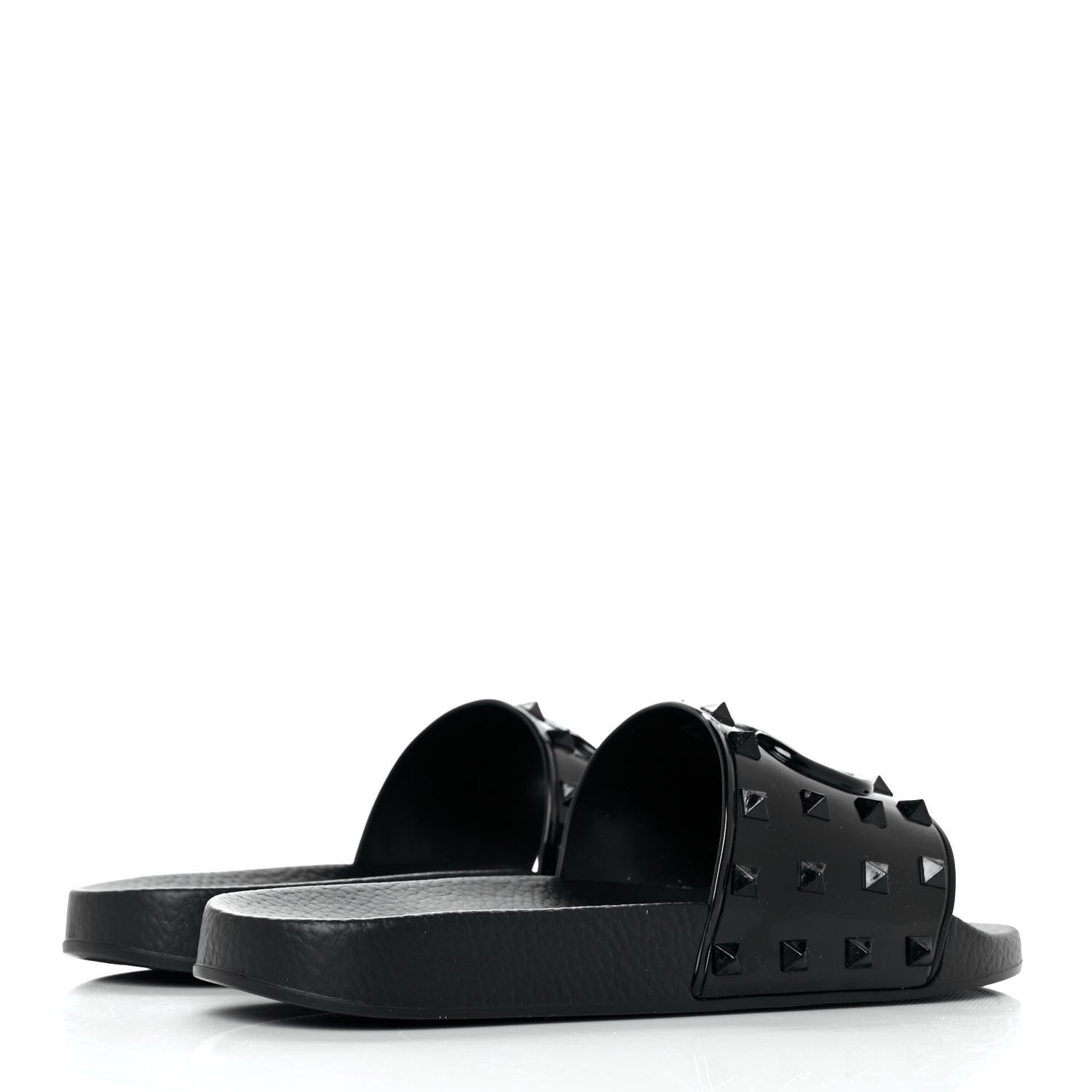 Valentino Garavani Patent Rubber Mens Rockstud VLogo Slide Sandals 41 Black 4 of 7