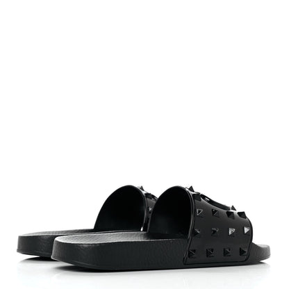 Valentino Garavani Patent Rubber Mens Rockstud VLogo Slide Sandals 41 Black 4 of 7
