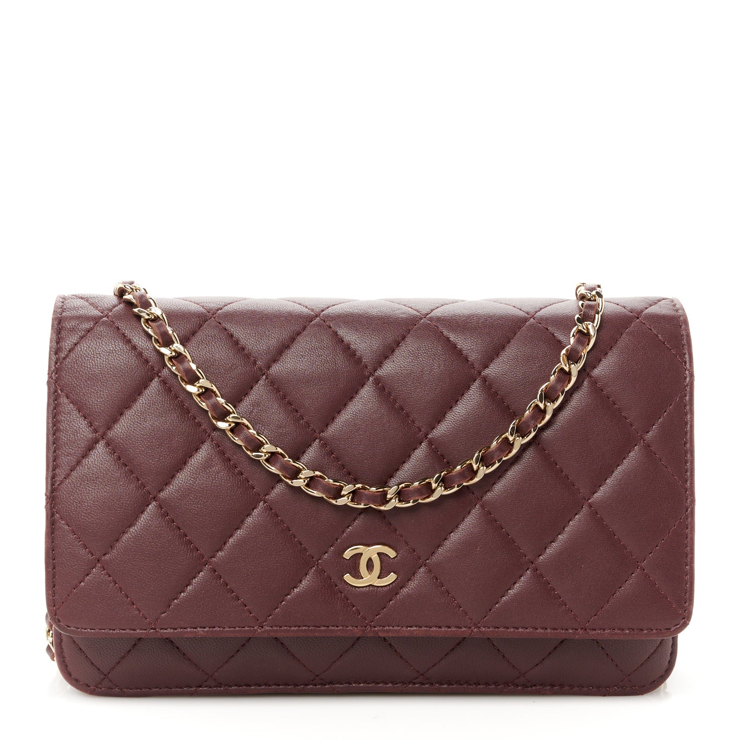 Lambskin Quilted Wallet On Chain WOC Burgundy