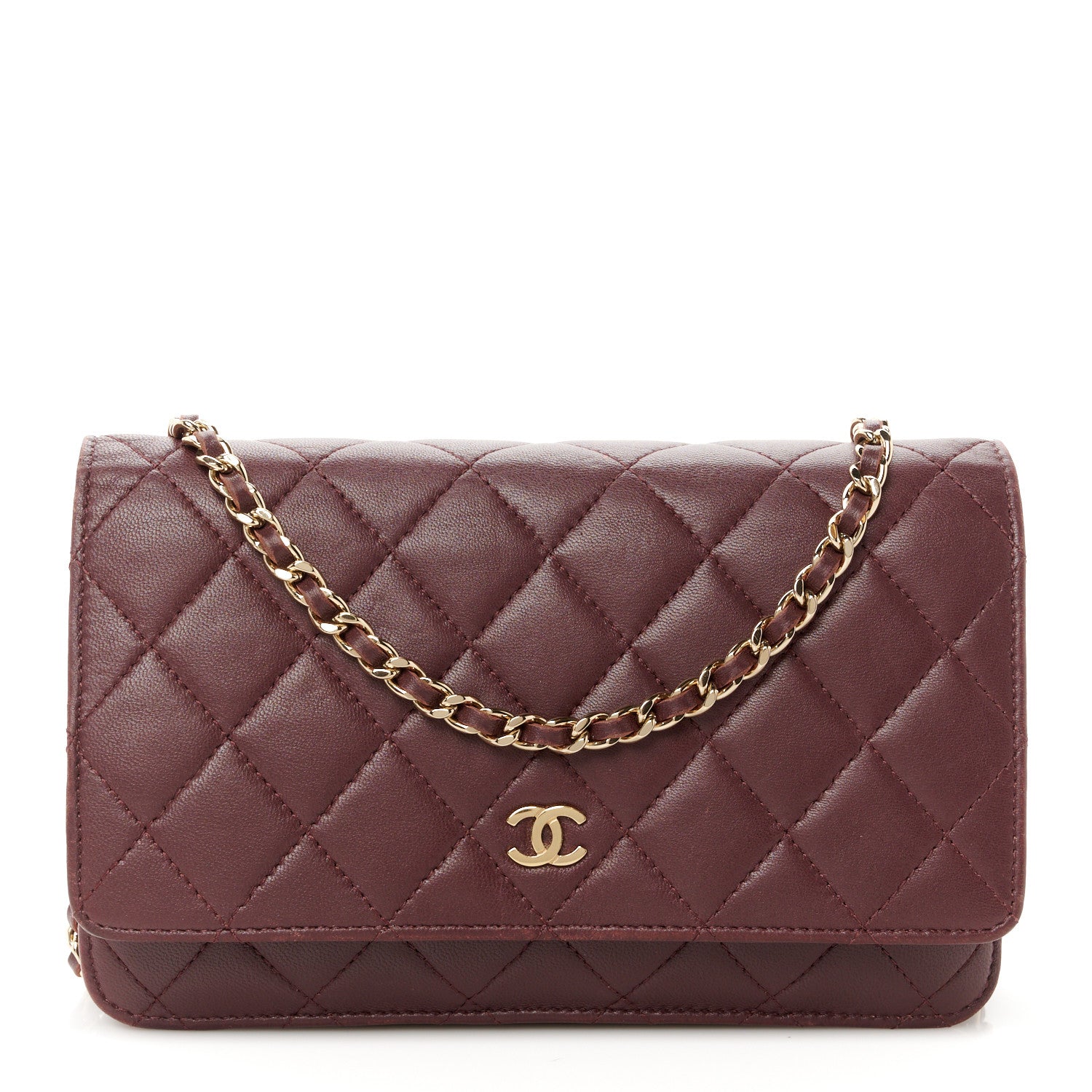 Chanel Lambskin Quilted Wallet On Chain WOC Burgundy 1 of 14