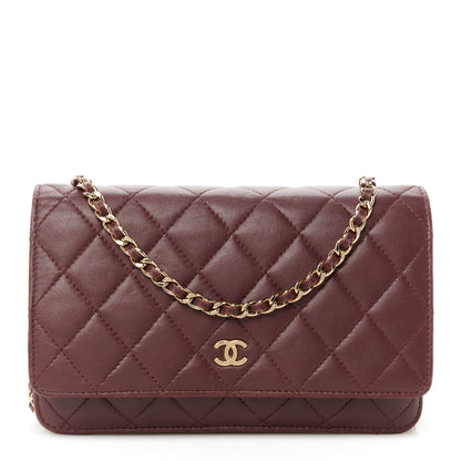 Chanel Lambskin Quilted Wallet On Chain WOC Burgundy 1 of 14