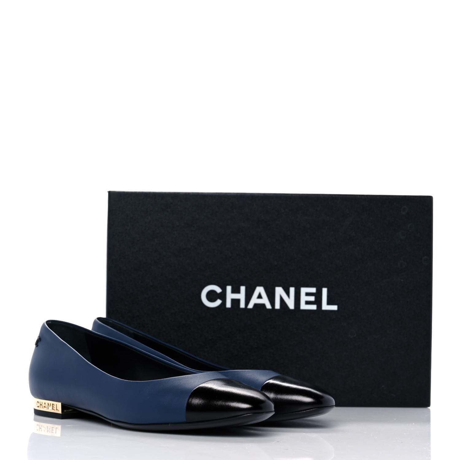 Chanel Crumpled Calfskin Cap Toe Ballerina Flats 36 Navy Black 9 of 9