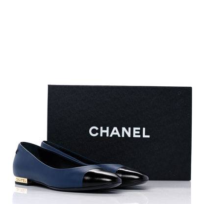 Chanel Crumpled Calfskin Cap Toe Ballerina Flats 36 Navy Black 9 of 9
