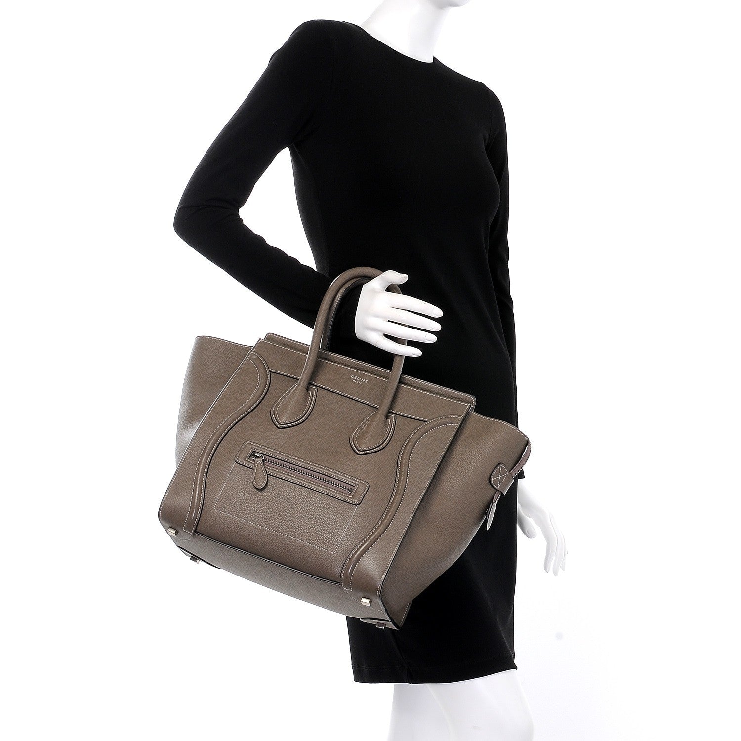 Celine Drummed Calfskin Mini Luggage Souris 2 of 9