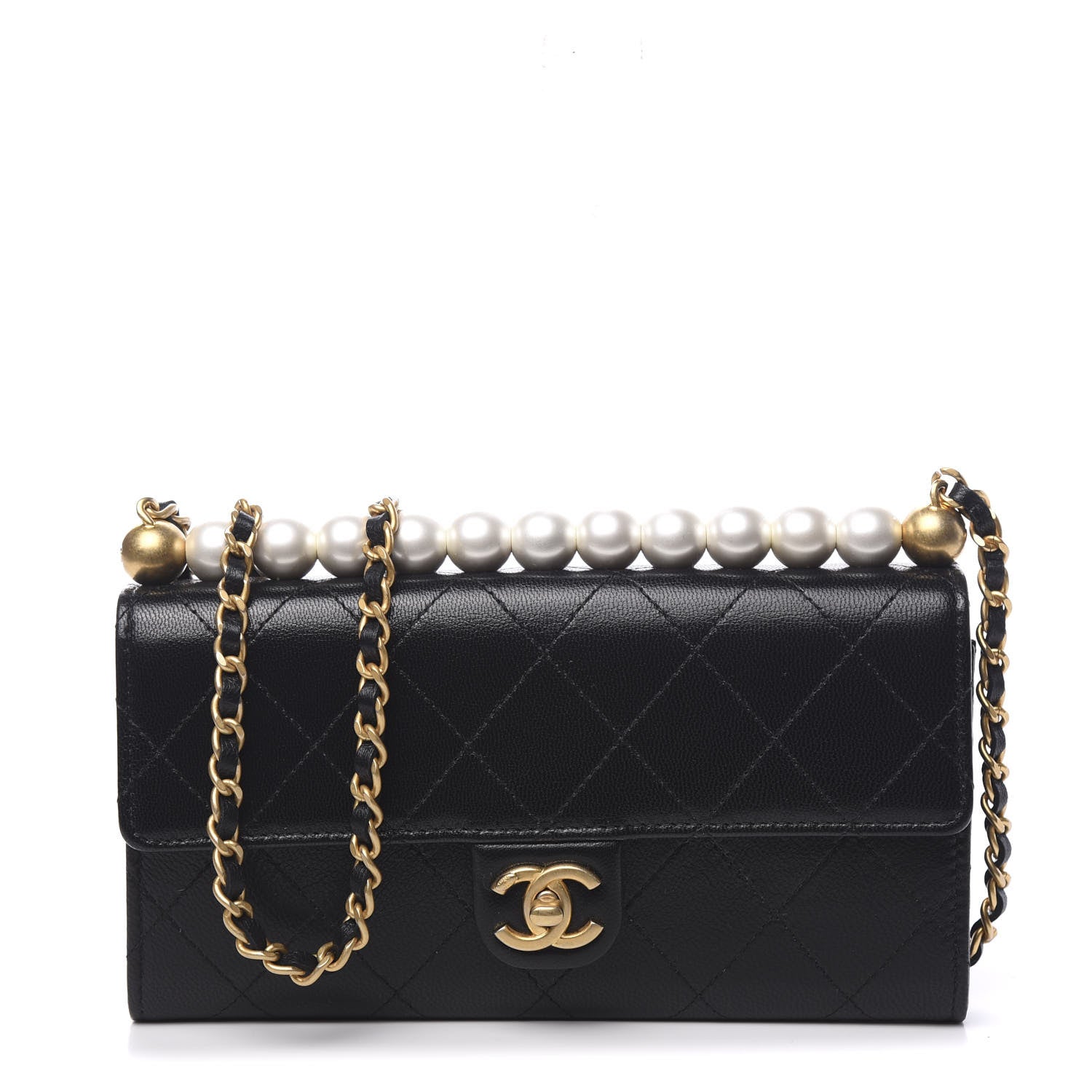 Chanel Goatskin Quilted Chic Pearls Clutch With Chain Black 1 of 10