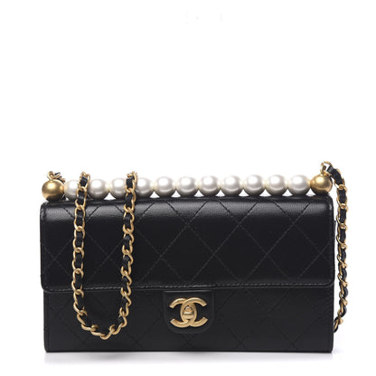 Chanel Goatskin Quilted Chic Pearls Clutch With Chain Black 1 of 10