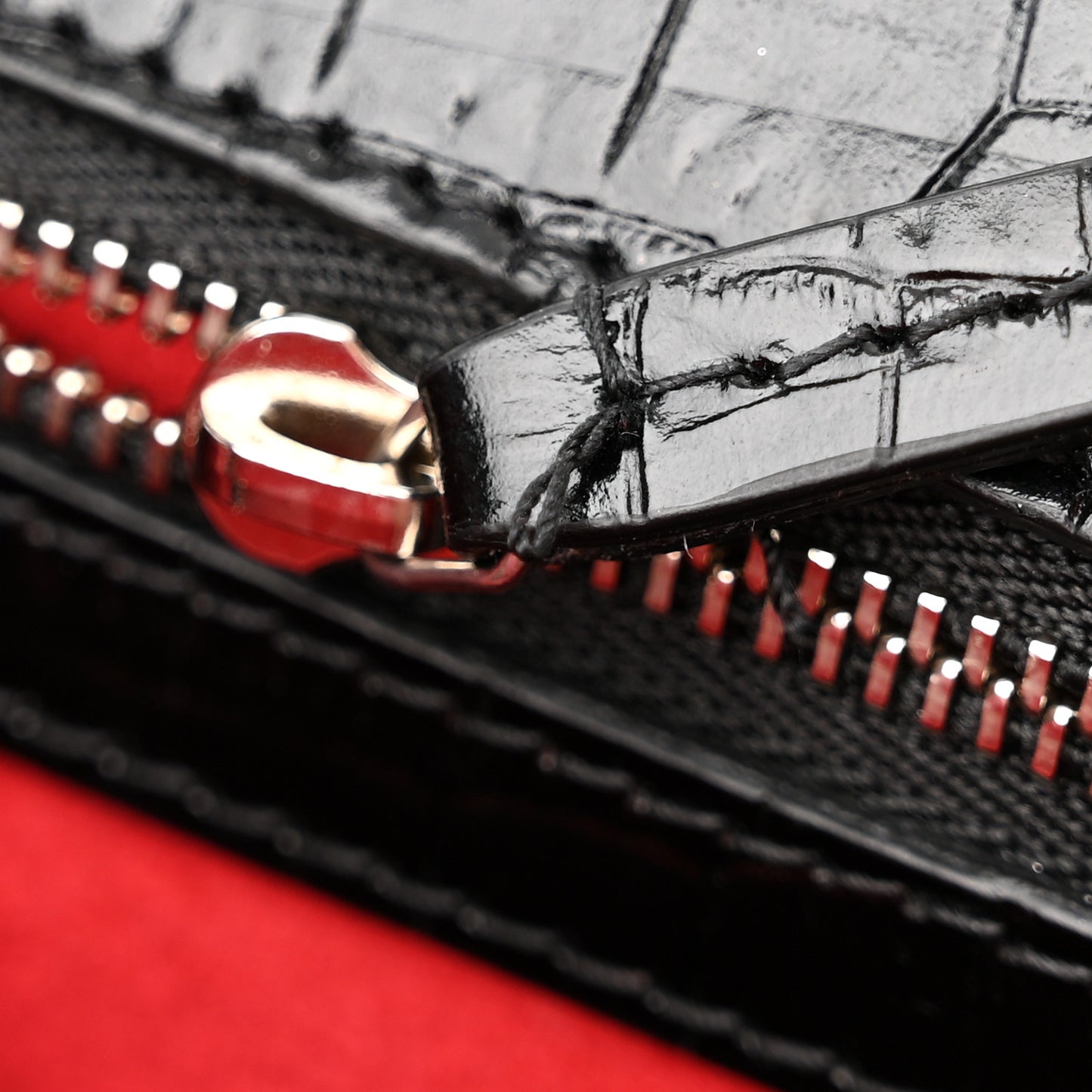 Shiny Calfskin Crocodile Embossed Knuckle Jeweled Crossbody Black