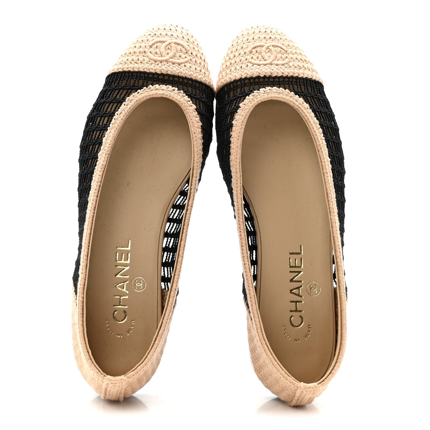 Raffia Cap Toe Ballerina Flats 38.5 Black Beige
