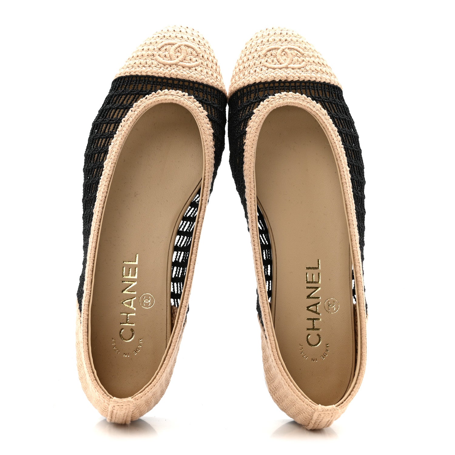 Chanel Raffia Cap Toe Ballerina Flats 38.5 Black Beige 2 of 8
