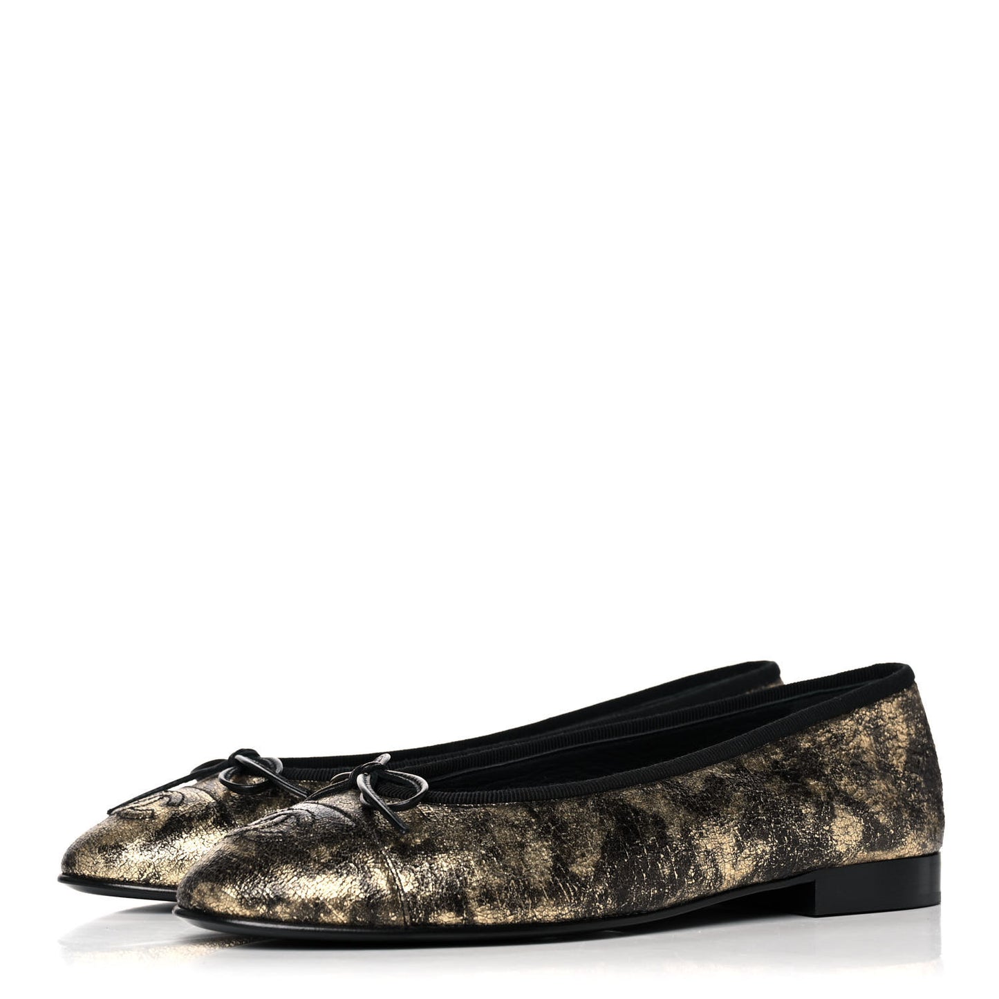 Laminated Goatskin Cap Toe CC Ballerina Flats 37.5 Gold
