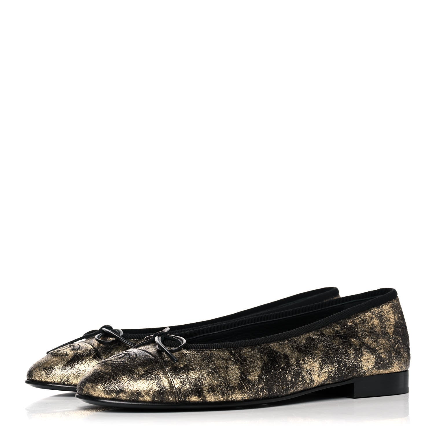 Chanel Laminated Goatskin Cap Toe CC Ballerina Flats 37.5 Gold 3 of 9