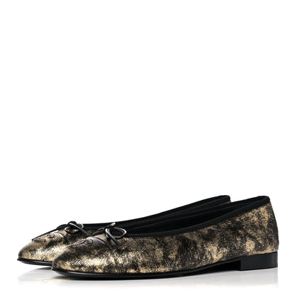 Chanel Laminated Goatskin Cap Toe CC Ballerina Flats 37.5 Gold 3 of 9