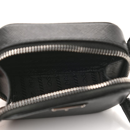 Prada Saffiano Travel Metal Triangle Logo Mini Pouch Shoulder Bag Black 4 of 7