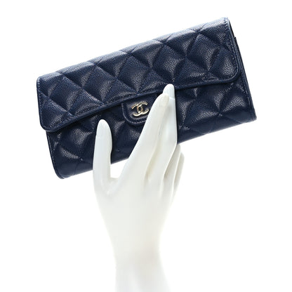 Chanel Caviar Quilted Large Gusset Flap Wallet Navy 2 of 8