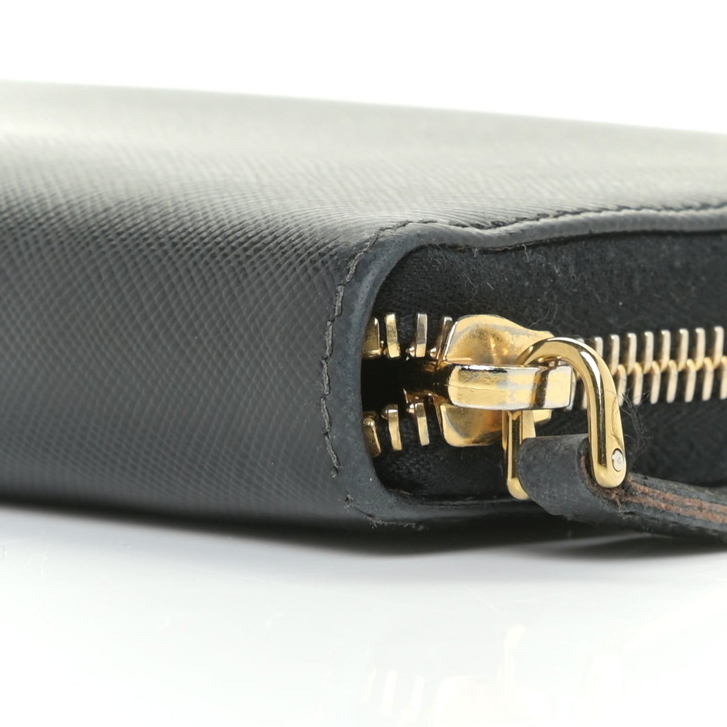 Saffiano Triangle Zip Around Wallet Black