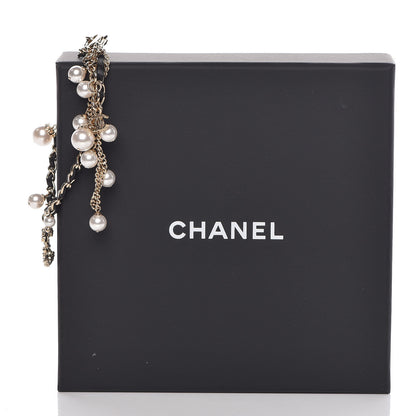 Chanel Lambskin Pearl Crystal Chain CC Bracelet Black Gold 5 of 5