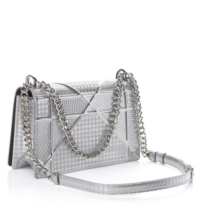 Christian Dior Metallic Patent Micro-Cannage Medium Diorama Flap Bag Silver 3 of 10