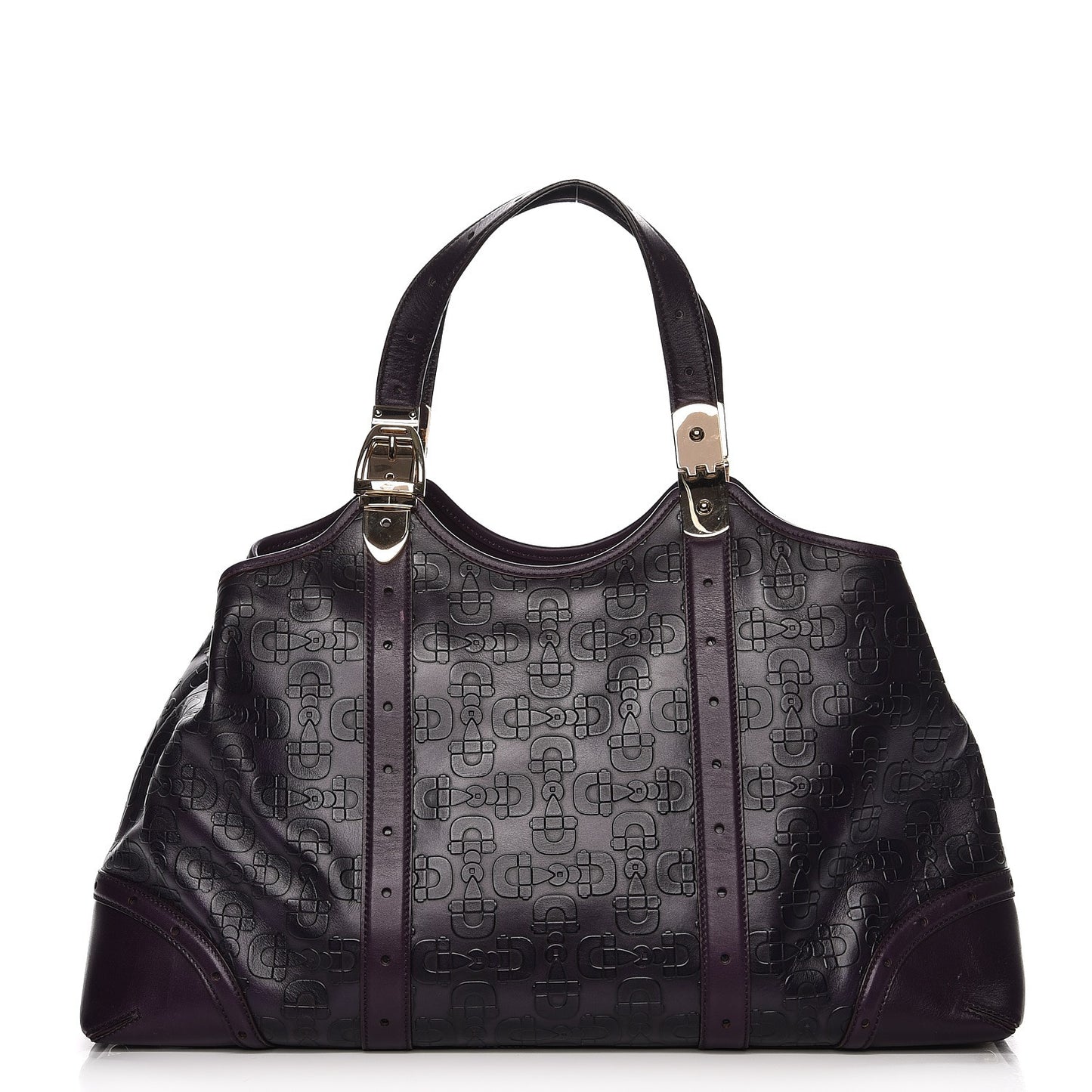 Calfskin Horsebit Embossed Large Glam Shoulder Bag Purple