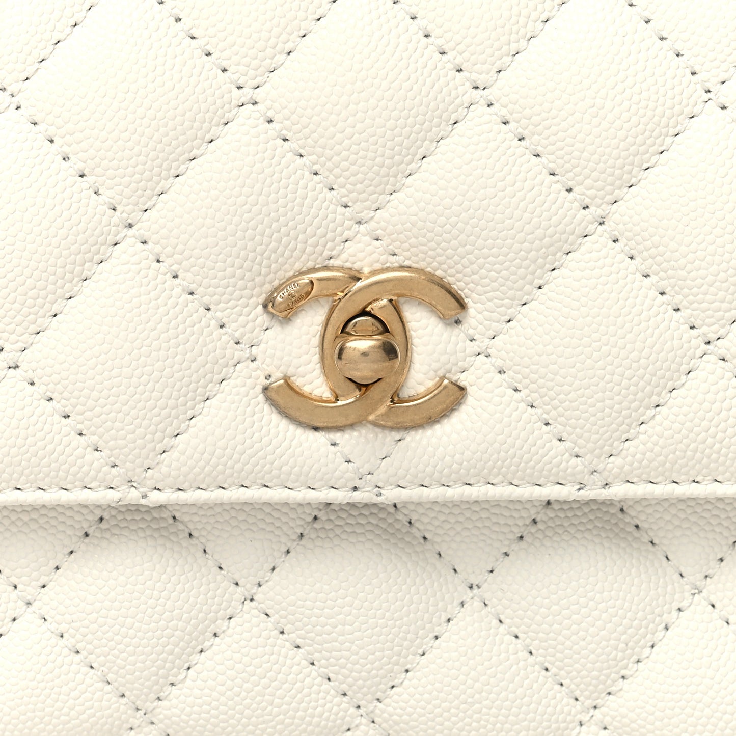 Caviar Quilted Mini Coco Chain Handle Flap White