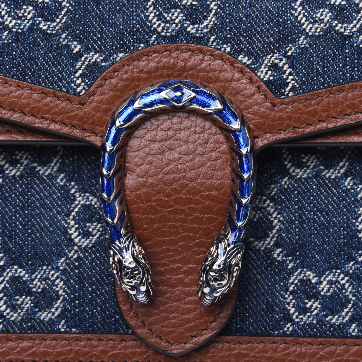Gucci New Denim GG Monogram Dollar Calfskin Enamel Super Mini Dionysus Shoulder Bag Blue Tea Cuir Epilog Electric Blue 10 of 11