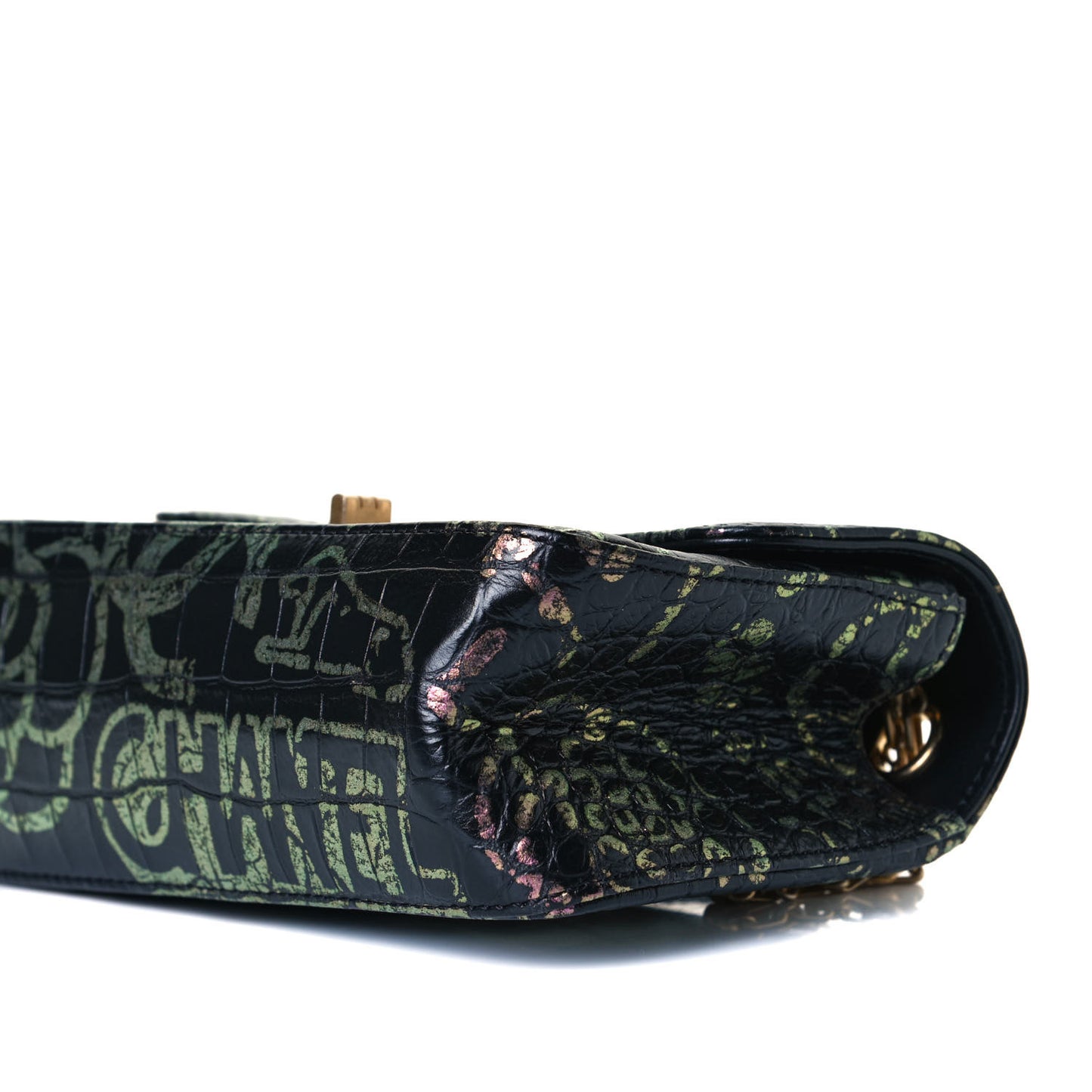 Calfskin Crocodile Embossed Graffiti 2.55 Mini Cocodile Reissue Flap Black Pink