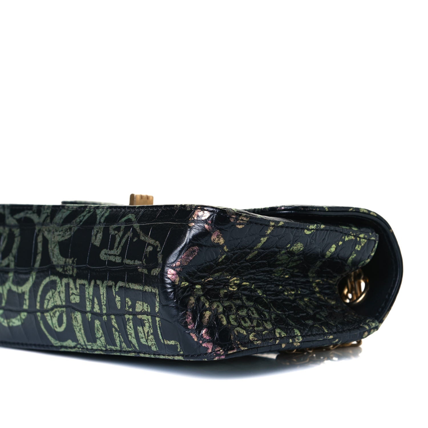 Chanel Calfskin Crocodile Embossed Graffiti 2.55 Mini Cocodile Reissue Flap Black Pink 9 of 15