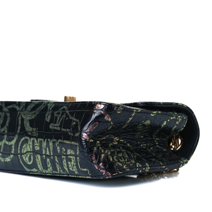 Chanel Calfskin Crocodile Embossed Graffiti 2.55 Mini Cocodile Reissue Flap Black Pink 9 of 15