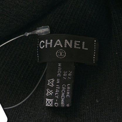 Chanel Wool Cashmere Logo Beanie Hat Black Blue 5 of 5