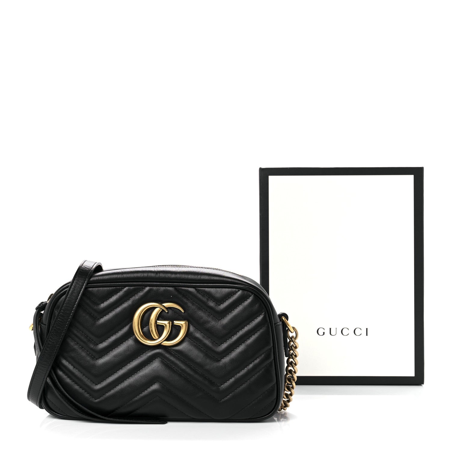 Gucci Calfskin Matelasse Small GG Marmont Chain Shoulder Bag Black 11 of 11