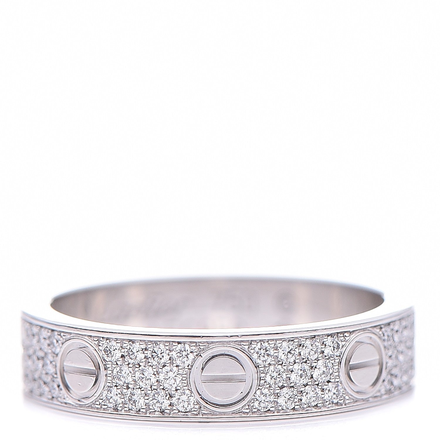 Cartier 18K White Gold Diamond 4mm LOVE Wedding Paved Band Ring 48 4.5 1 of 4