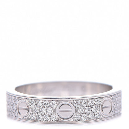 Cartier 18K White Gold Diamond 4mm LOVE Wedding Paved Band Ring 48 4.5 1 of 4