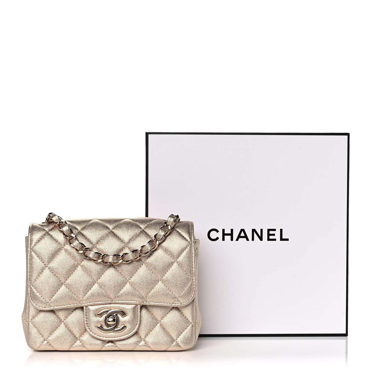 Metallic Lambskin Quilted Mini Square Flap Gold